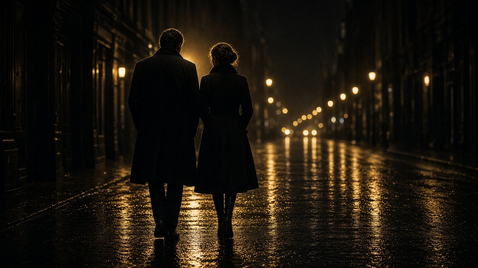 Night city street lit in gold, VANTA IPTV