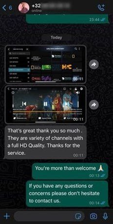 Customer chat: full HD channels and a thank-you for the service